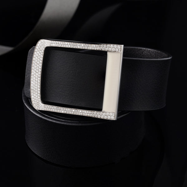 Black Leather Diamond Belt